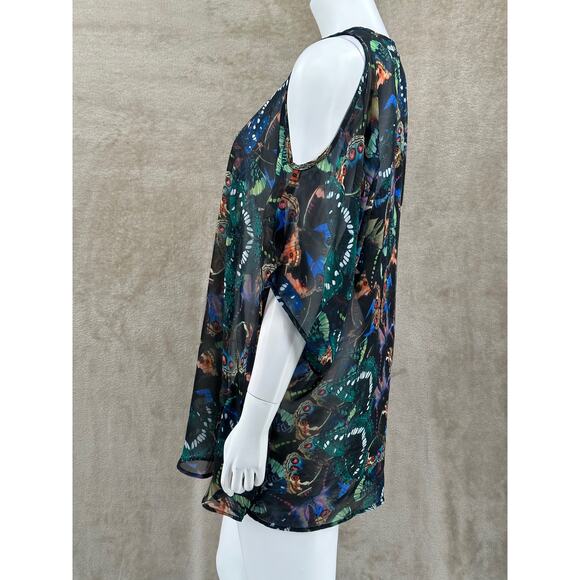 Show Me Your Mumu Top Womens XS Blue Sheer Peta Boo Butterflies Tunic Flowy - Picture 4 of 8
